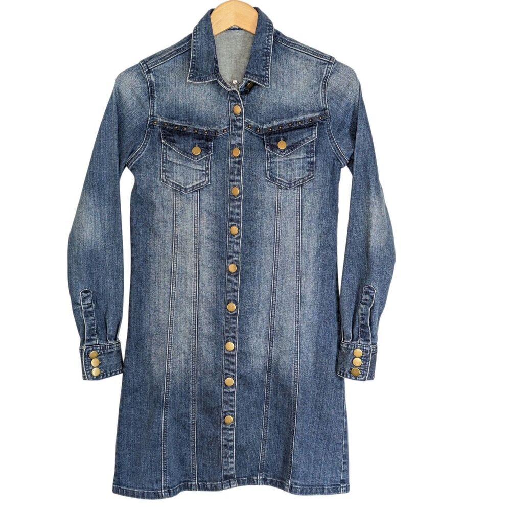 Western Cowgirl Denim Dress Size XS R Cino Ranch Stretch Rodeo Long Sleeve